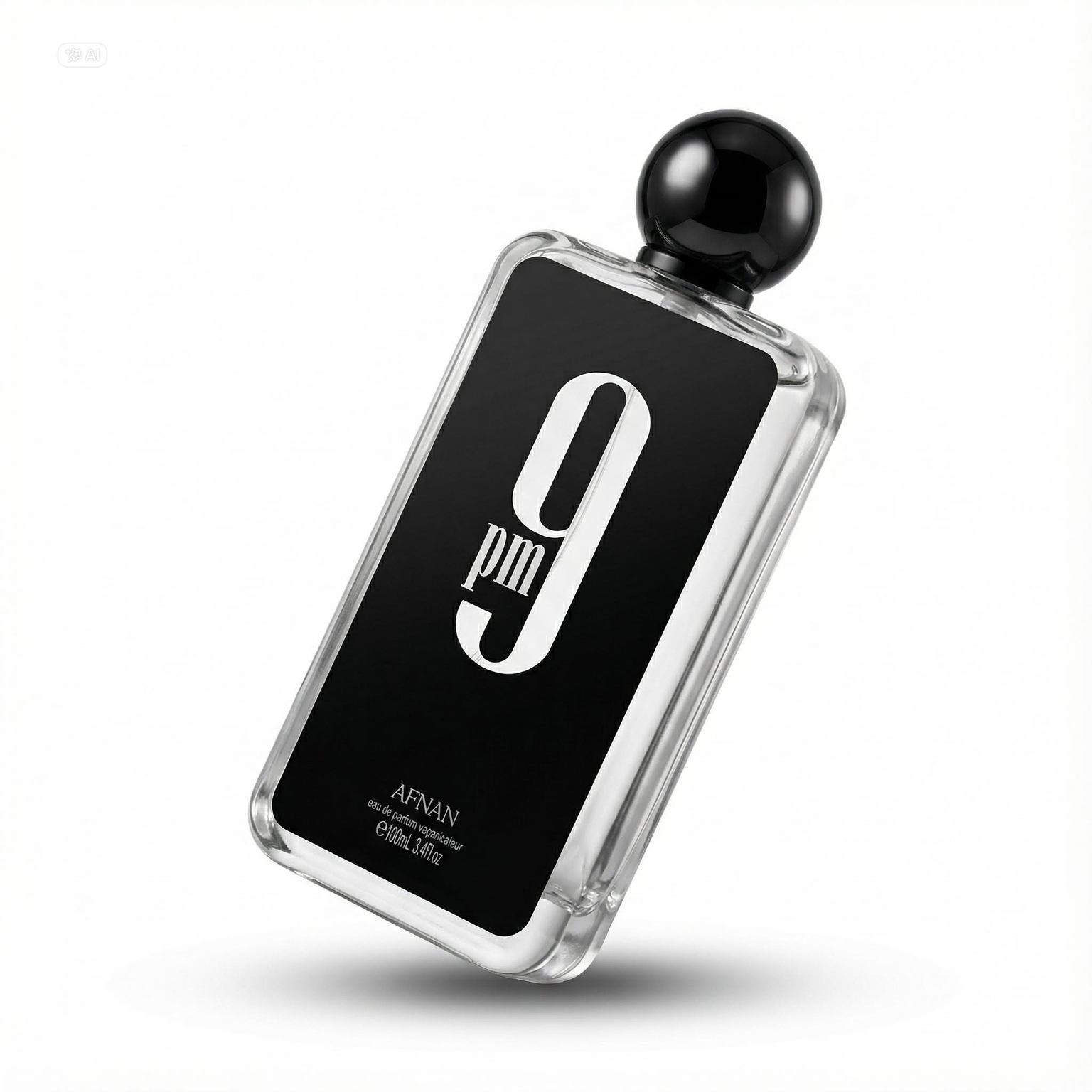 Black 9pm Afnan perfume bottle with bold numeral nine